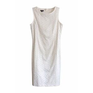 Talbots White Eyelet Shift Dress 6 Cotton Lined Classic Sheath